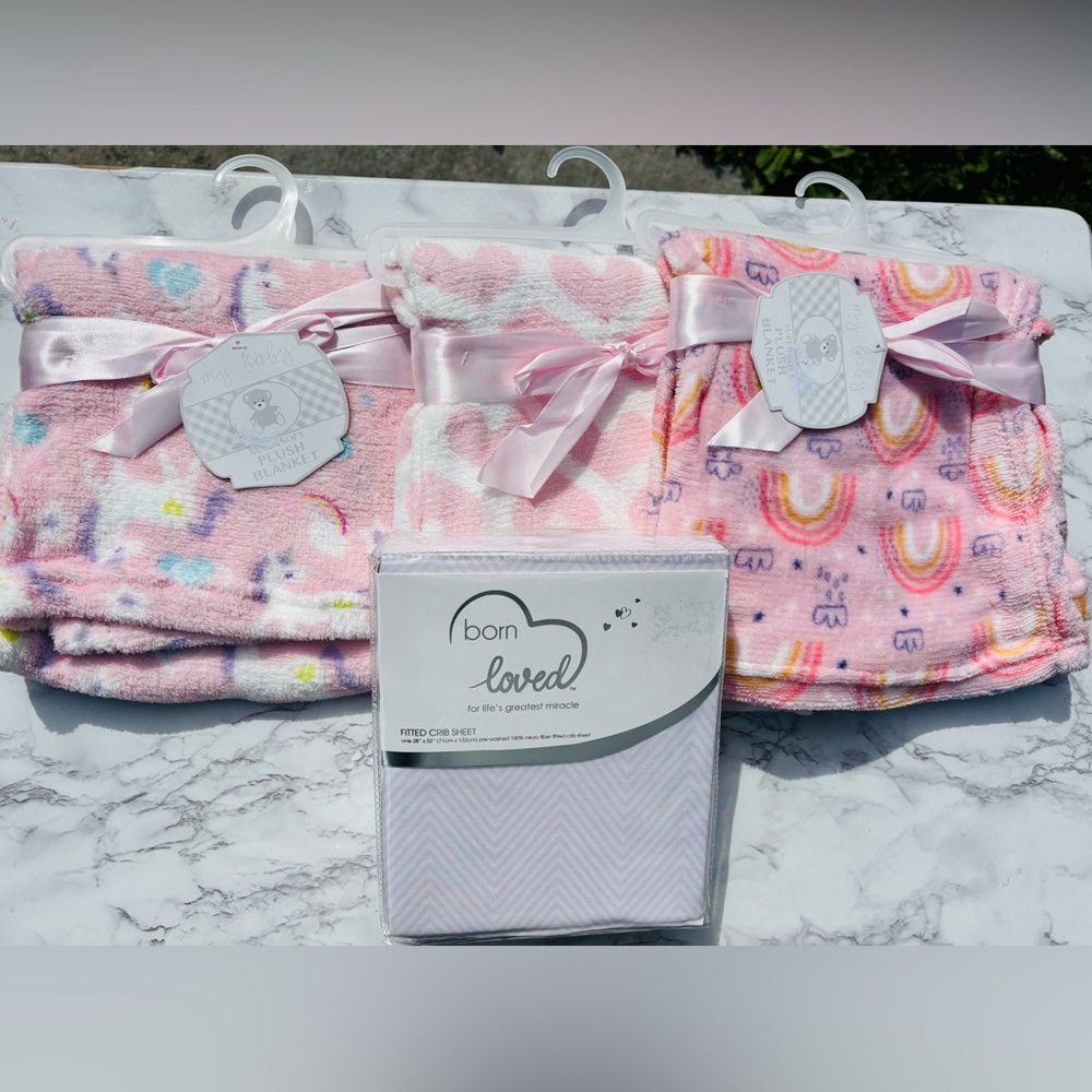 Pink Baby Girl Blanket and Crib Sheet Set
